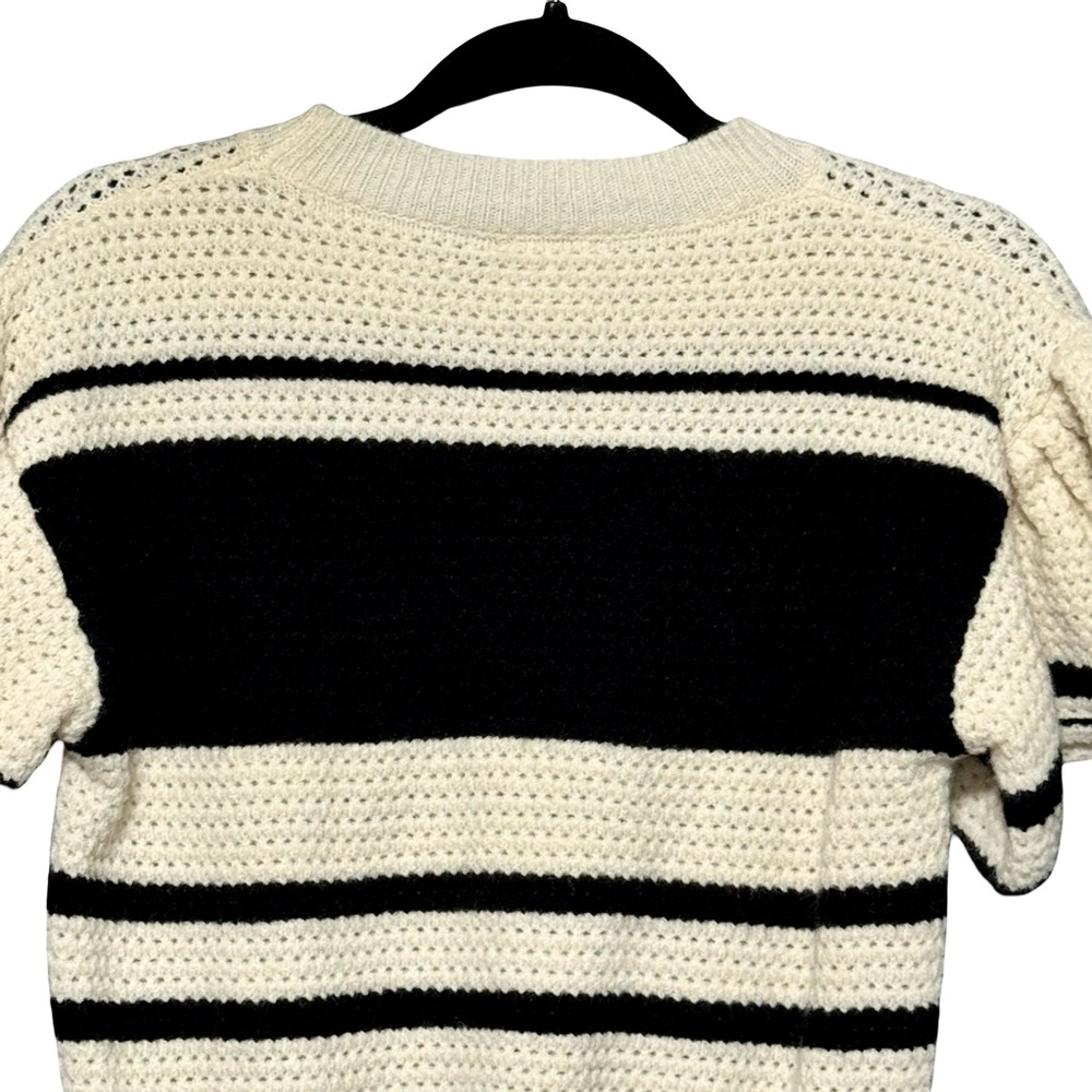 BIBI Floral Crochet Ruffle Flutter Sleeve Striped Cottagecore Sweater Blouse Top - Picture 7 of 11